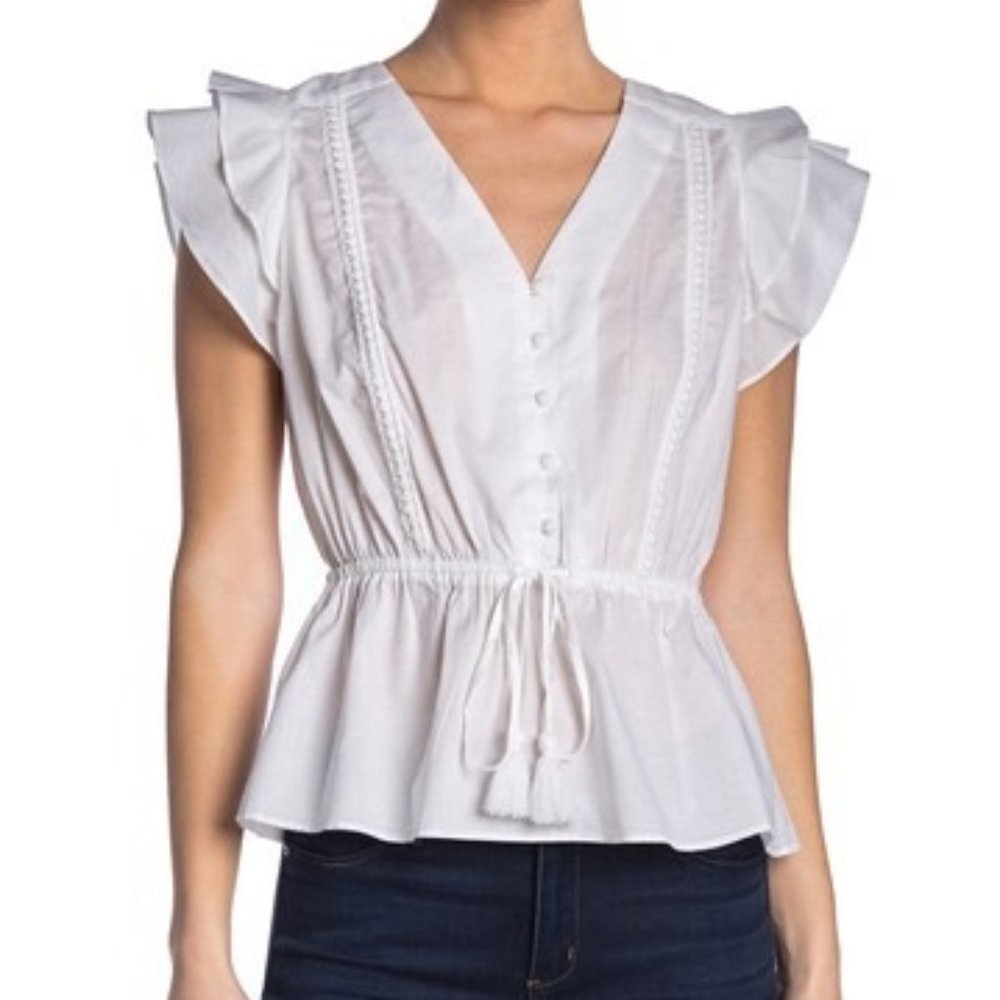 NWOT J. Crew Flutter Sleeve V-Neck Peplum Top Sz L